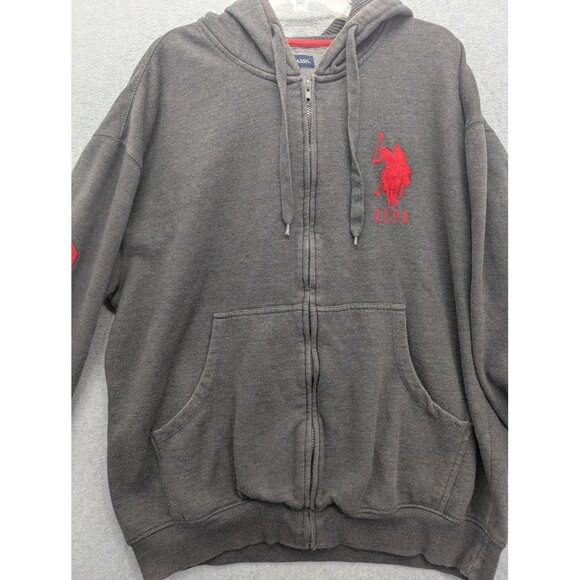 U.S. Polo Assn. Hoodie Mens 2XL Gray Full Zip Fleece Embroidered USPA 3 Sleeve - Picture 5 of 10